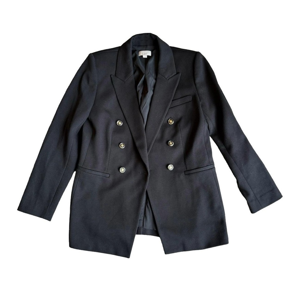 Ann Taylor Loft Women's Black Gold Double-Breasted Blazer Lined Jacket Size 8